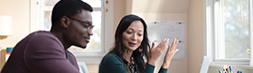 Thumbnail image of flyer, employer and employee talking in a well lit room