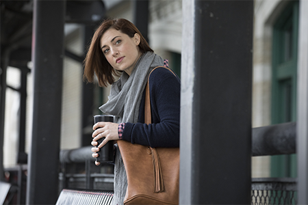 Woman waiting for public transportation